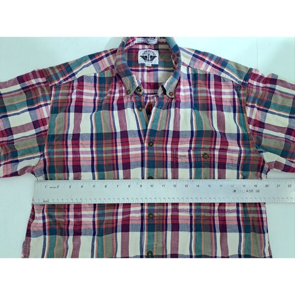 Dockers Men's Madras Plaid Short Sleeve Button Up Shirt Red Green Purple Vintage - Picture 6 of 7